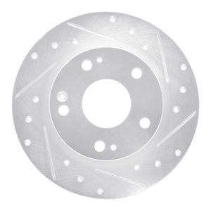 Honda Civic Brake Rotor (1) - Rear Right - R1 Concepts - Drilled & Slotted - Silver - `16-`25